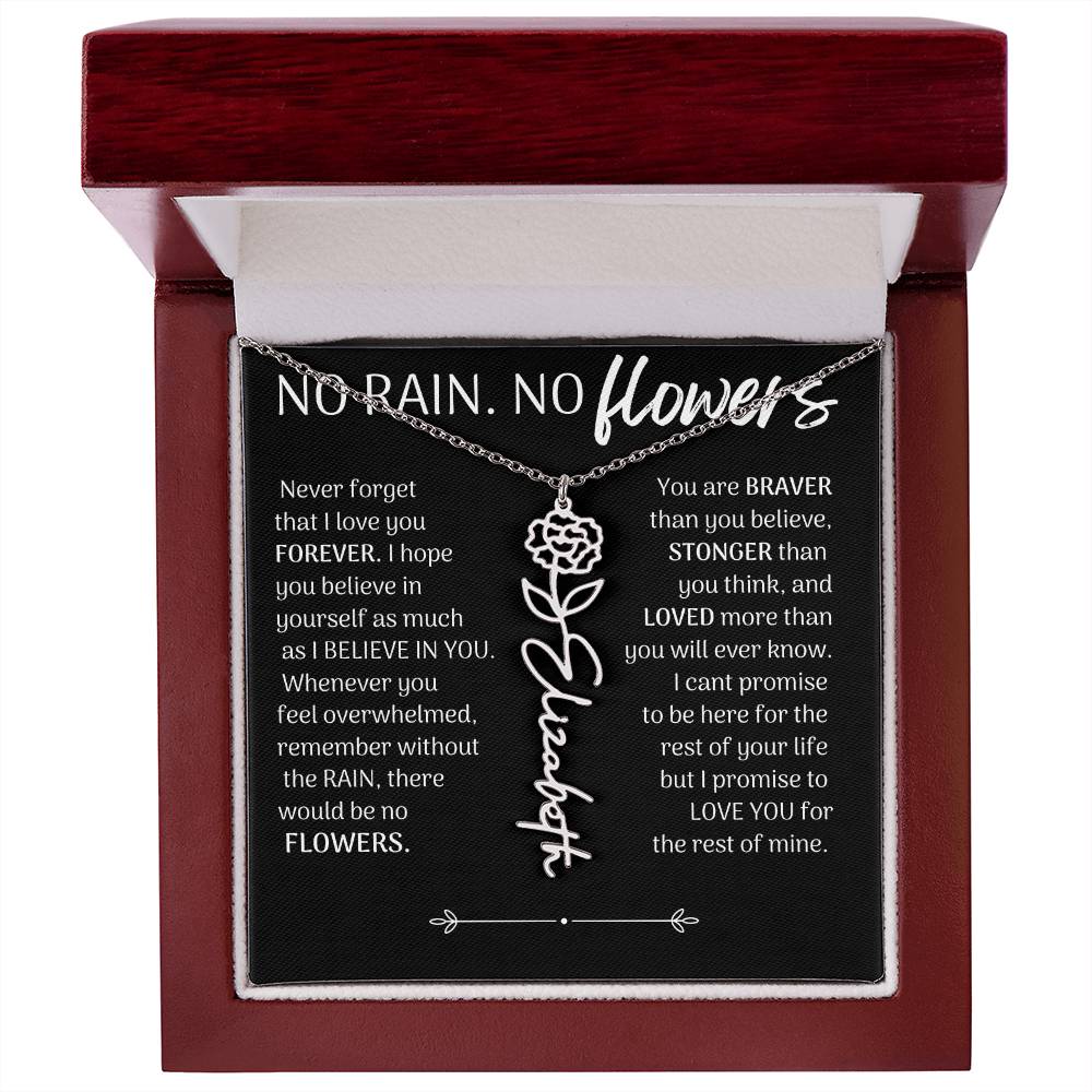 NO RAIN. NO FLOWERS PERSONALIZED BIRTHFLOWER NECKLACE