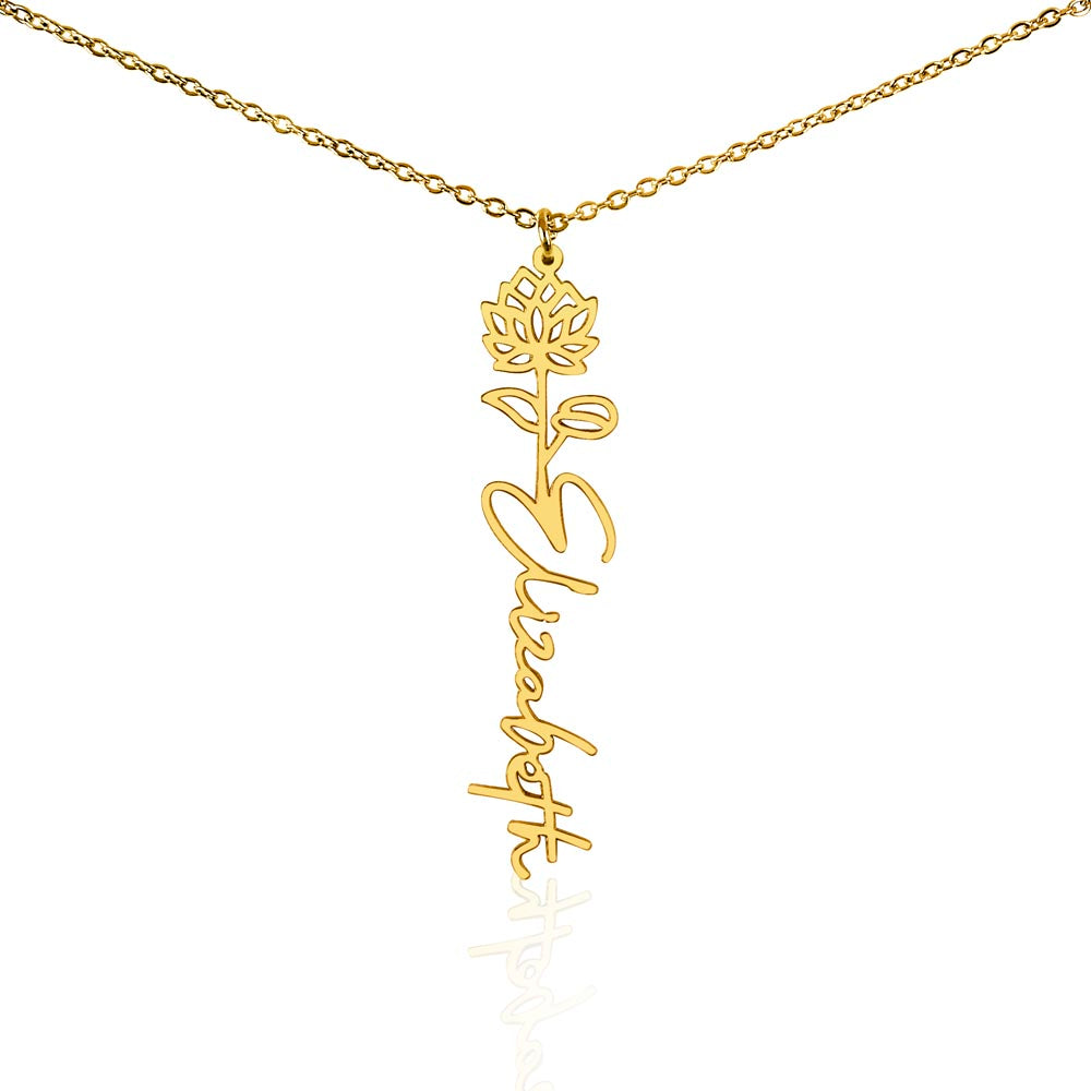 "TO MY GRANDDAUGHTER" BIRTH FLOWER NAME NECKLACE - POLISHED STAINLESS STEEL OR 18K YELLOW GOLD FINISH